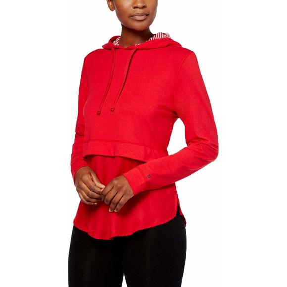 HUE Womens Layered Look Shirttail Hoodie Color:Cupid Size:Medium - Picture 1 of 2